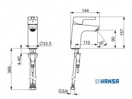 MEDIDAS MONOMANDO LAVABO PALENO HANSA